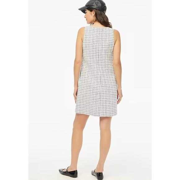 NWT J.Crew Sleeveless Tweed Shift Dress Size 12P Button-Front Black White Boucle - Picture 3 of 16